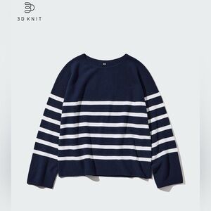 Uniqlo 3D knit cotton navy and white striped sweater - XS